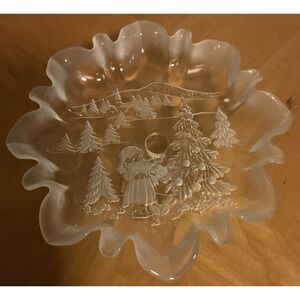 MIKASA Holiday Classic 10" Footed Bon Bon Crystal Dish Germany Christmas candy‎